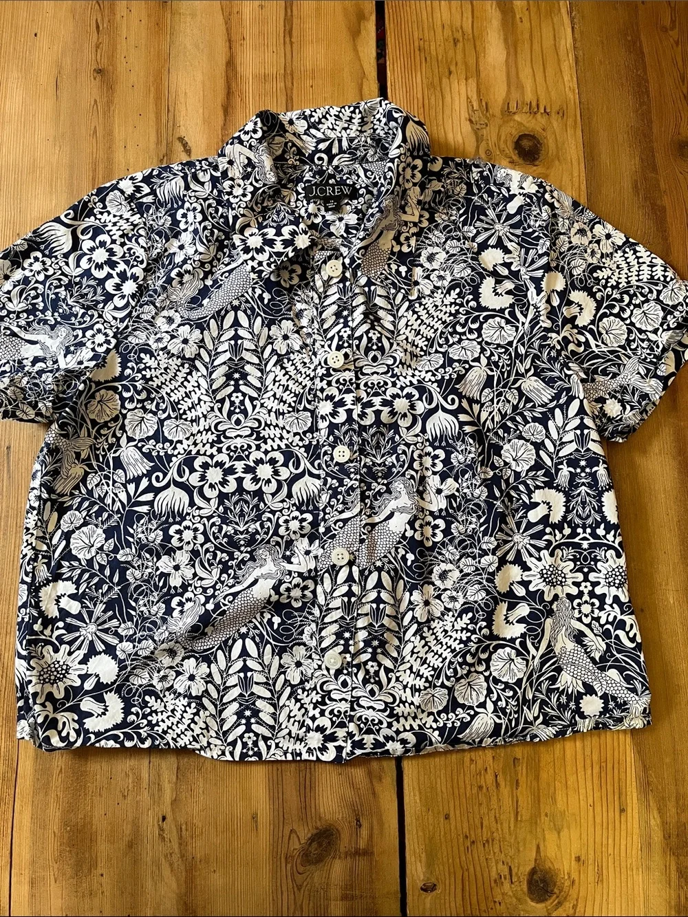 J CREW 10 Gamine Cotton Poplin Shirt in Mermaid Floral Button Up